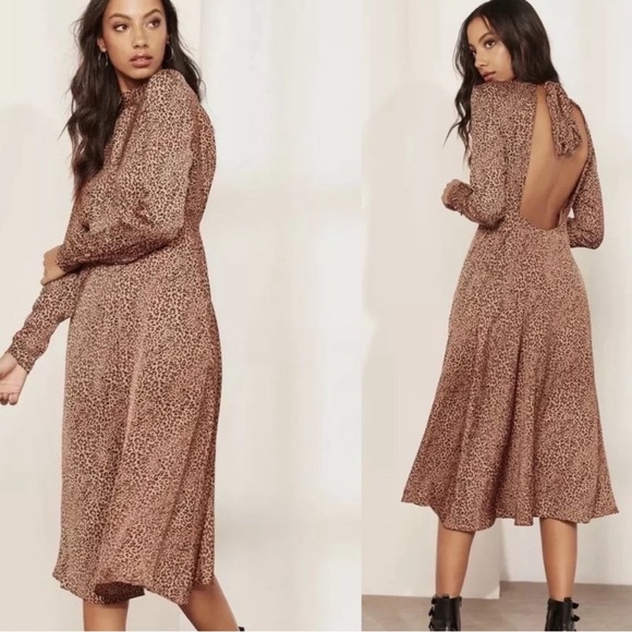 FREE PEOPLE WOMENS LOVELESS ANIMAL PRINT CHEETAH MIDI DRESS SIZE 10 - Picture 1 of 10